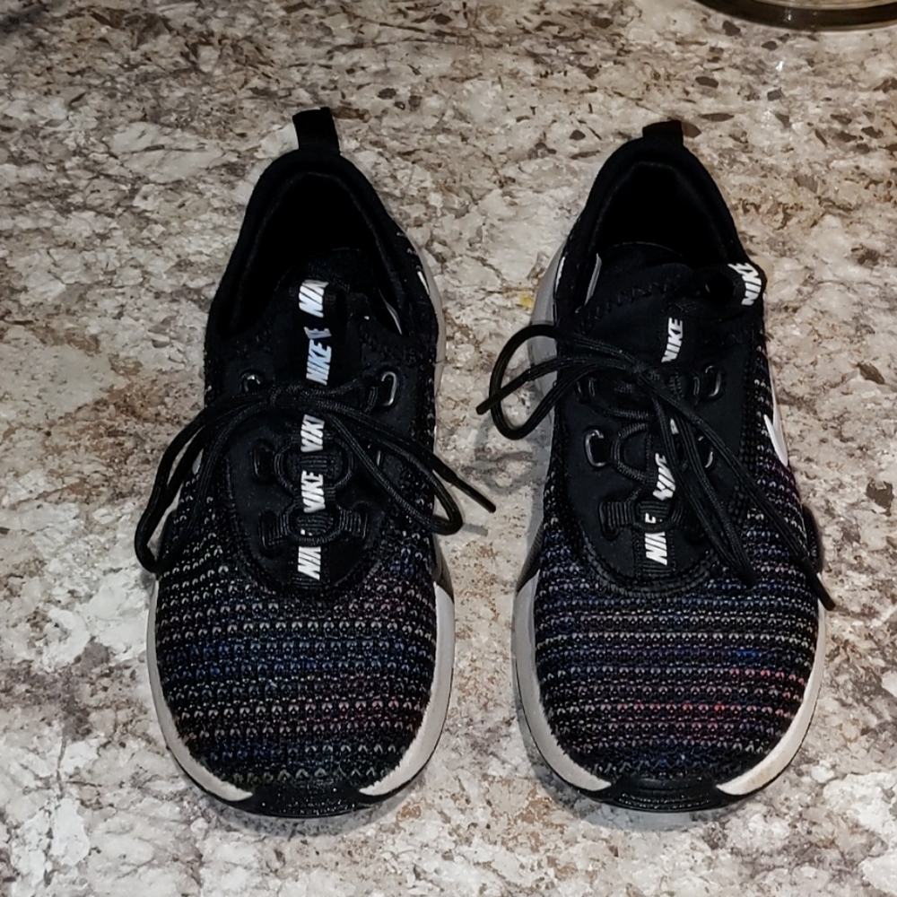 Little girls Nike rainbow stripe tennis shoes